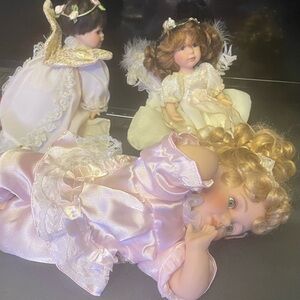 Elegant Pink and White Porcelain Dolls Set